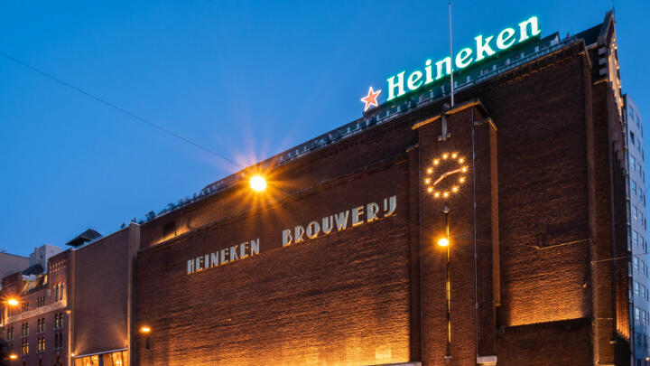 Exterior of the Heineken Brewery in the evening