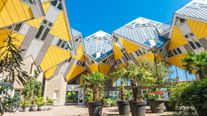 Rotterdam's famous cube houses viewed from below