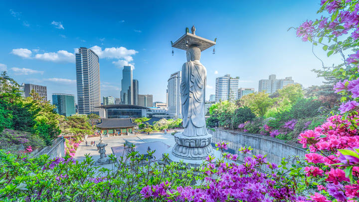 The Buddha statue at Bongeunsa Temple, Seoul.
