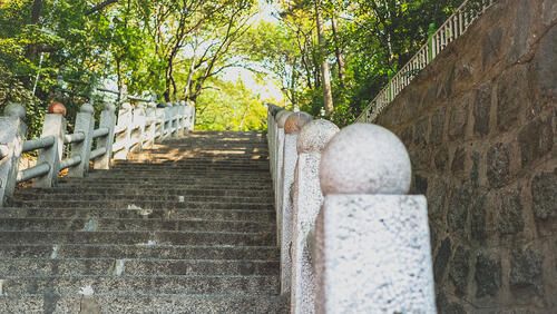 Steps leading upwards towards a park