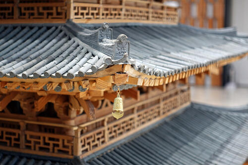 Close up of a Korean palace miniature figure at the Lotte World Folk Museum, Seoul
