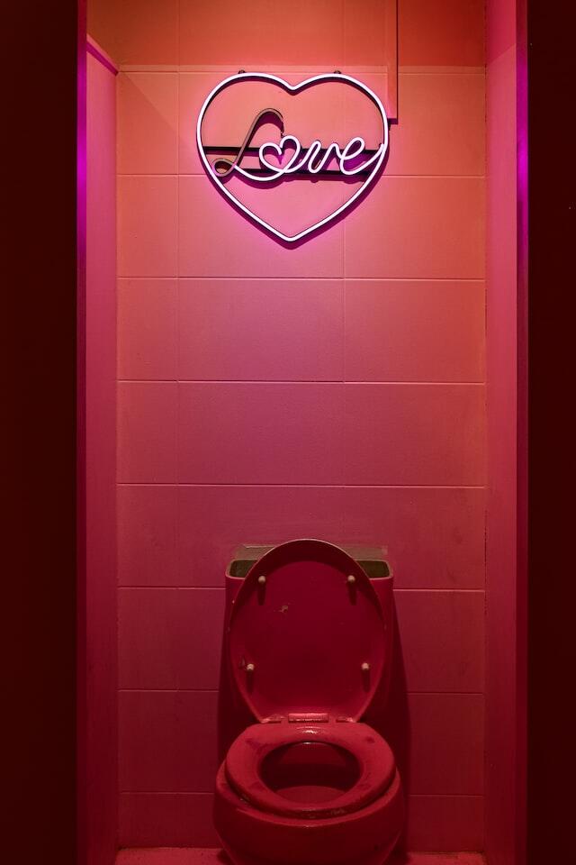 Pink lavatory and neon sign in the Love Museum, Seoul
