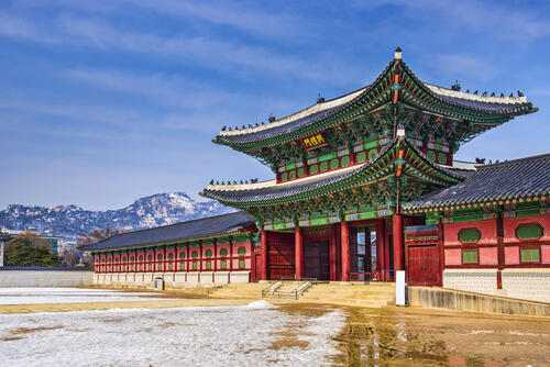 One of the palace gates at Gyeongbokgung Palace in Seoul