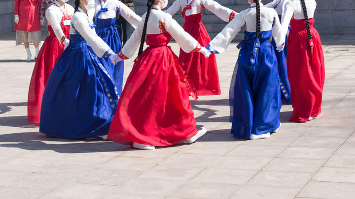 Traditional dancers in colorful dress at a Dano festival in South Korea.