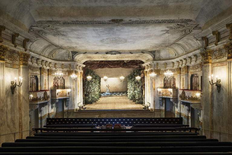 Auditorium and stage at Drottningholm Theater