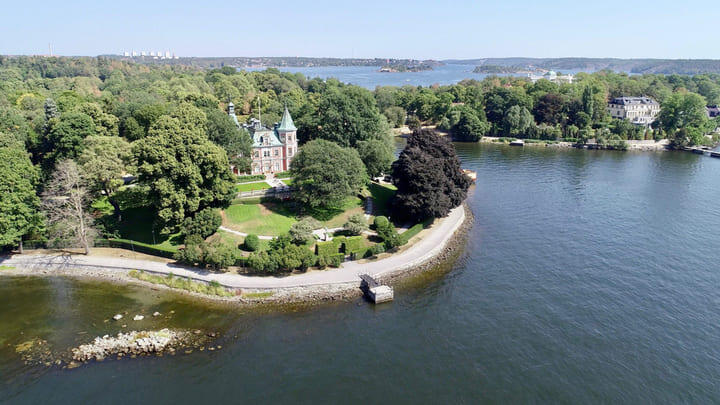 Aerial shot of the Djurgården island coastline