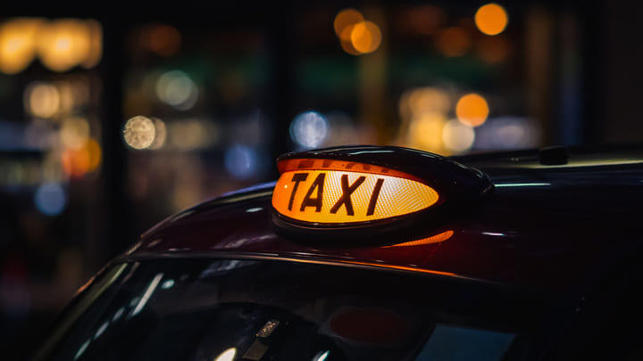 A traditional London taxi cab.