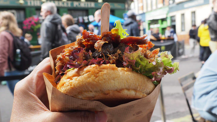 A duck confit sandwich at London's Borough Market.