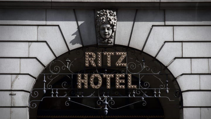 Sign above the entrance at the Ritz Hotel in London.