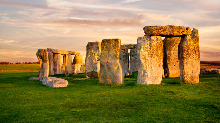 The standing stones at Stonehenge on Salisbury Plain in Wiltshire