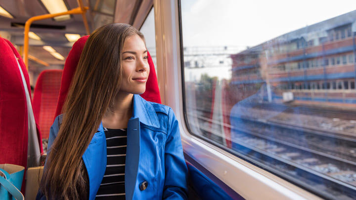 Woman traveling on a train