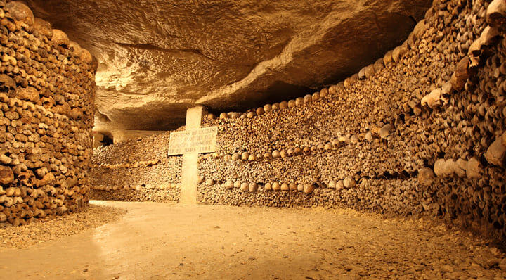 The Paris Catacombs.