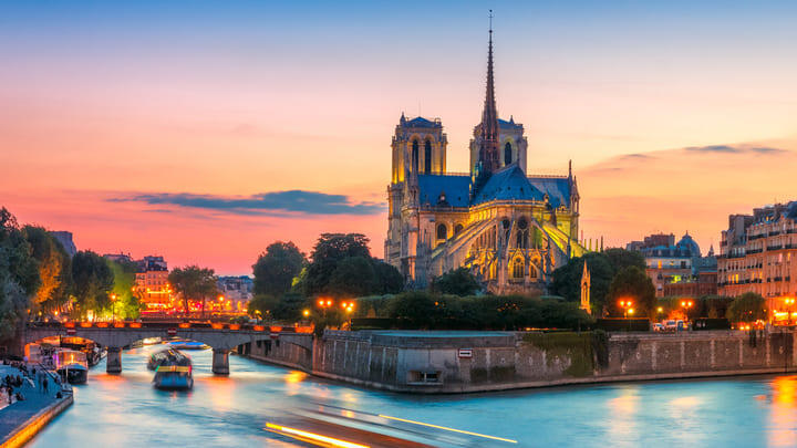 Notre-Dame Cathedral at sunset.