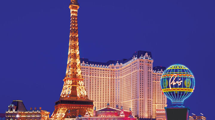 The Paris hotel in Las Vegas, complete with replica Eiffel Tower