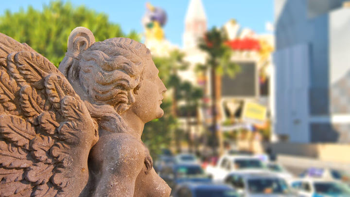 A winged statue at Caesars Palace in Las Vegas.