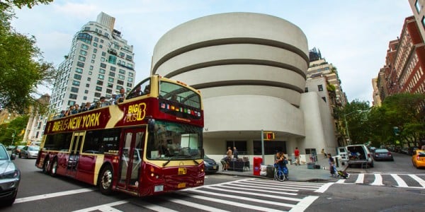 Big Bus New York Hop On Hop Off Bus in front of the Guggenheim