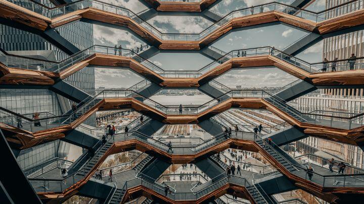 Honeycomb shapes made by the walkways of The Vessel, New York