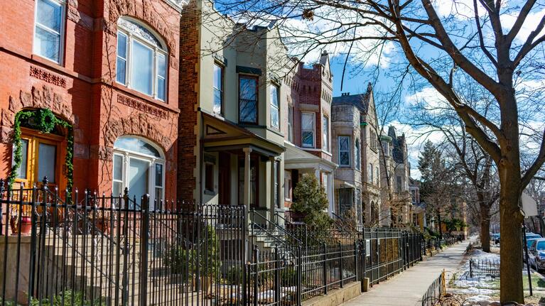 A row of houses in Chicago's Wicker Park neighborhood
