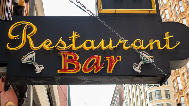 Sign for a Chicago restaurant and bar