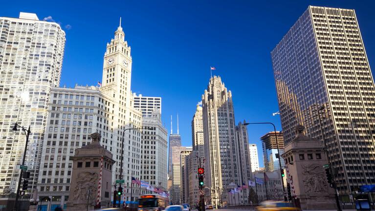 View down the Magnificent Mile in Chicago