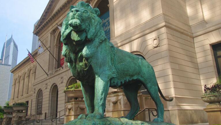 One of the bronze lions outside the Art Institute of Chicago