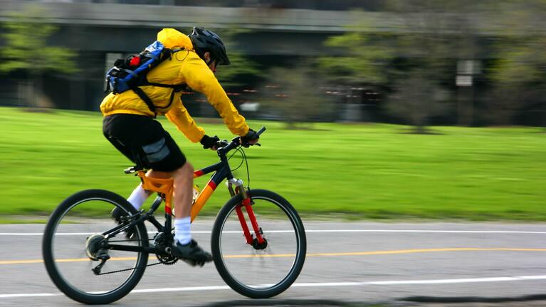 A cyclist on a dedicated Chicago track