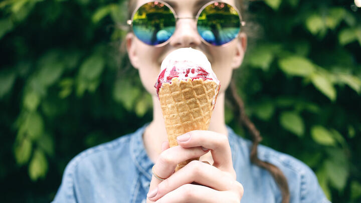 Woman eating an ice cream cone