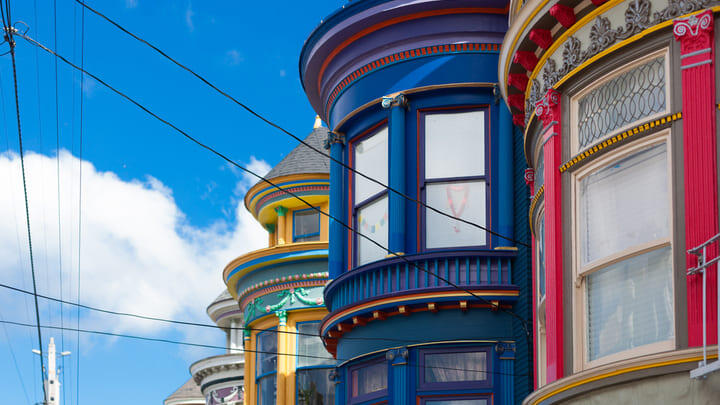 Colorful houses in the Haight Ashbury district of San Francisco
