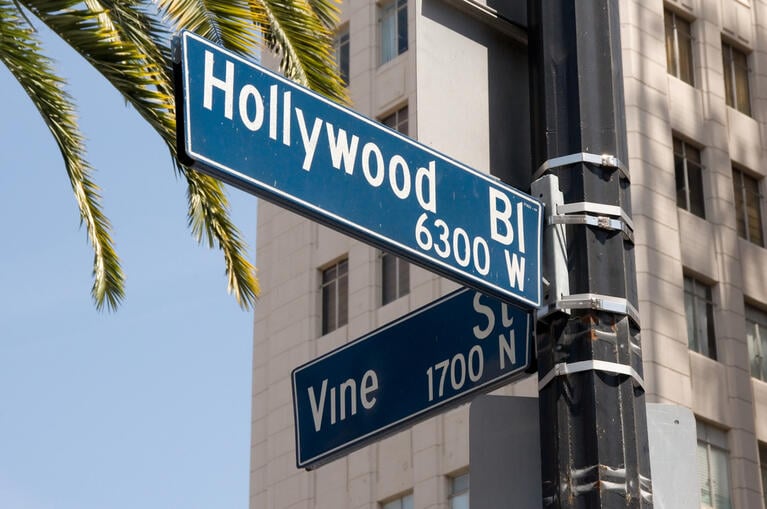 The famous corner at Hollywood Boulevard and Vine Street in Los Angeles