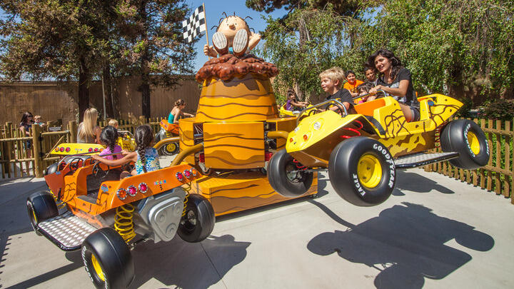 The Pig Pen's Mud Buggies ride in Camp Snoopy at Knott's Berry Farm, LA.