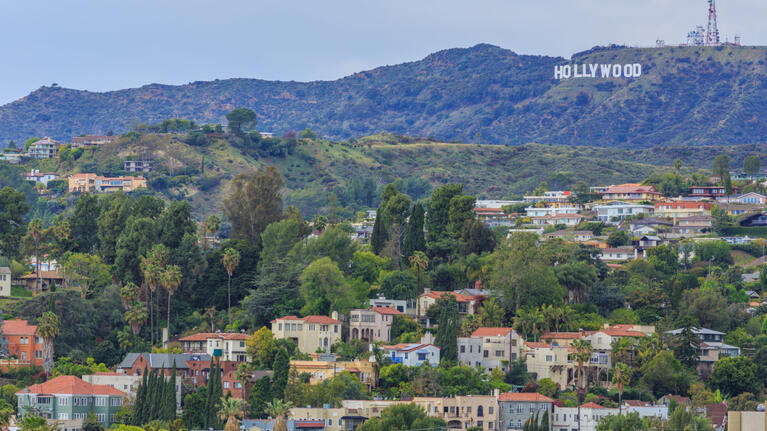 The iconic Hollywood sign in the hills above LA