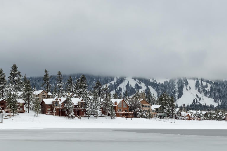 Snowy cabins at Big Bear Lake, California