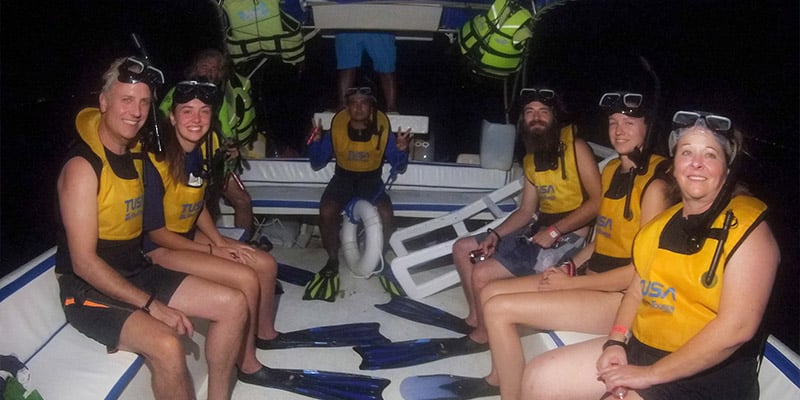 snorkel at night in Cancun on a bioluminiscence tour
