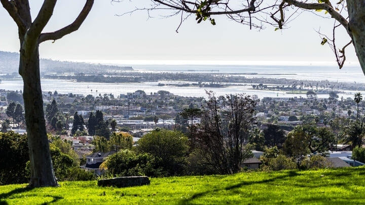 View of Mission Bay from Kate Sessions Park in San Diego
