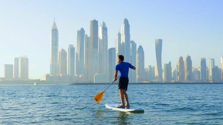 A stand-up paddleboarder off the Dubai coast