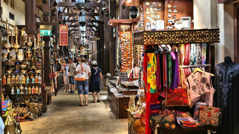 The interior of the Textile Souk in Bur Dubai