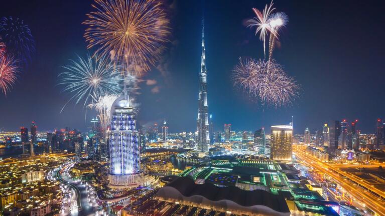 Fireworks and the Burj Khalifa Dubai