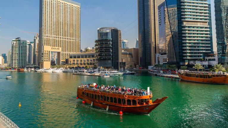 Traditional dhow cruise along Dubai Marina
