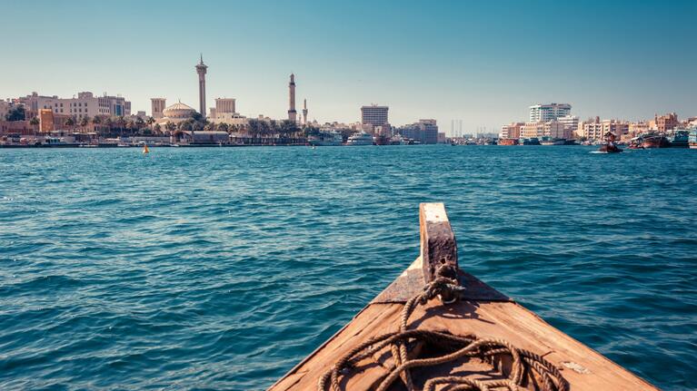 The view towards Dubai Creek from a dhow