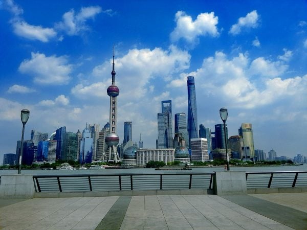 View of the Shanghai Skyline from The Bund riverwalk
