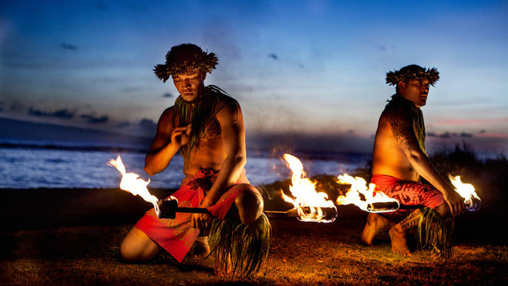 Fire dancers on the island of Maui, Hawaii.