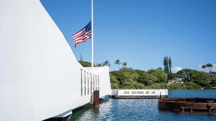USS Arizona Memorial at Pearl Harbor in Hawaii.