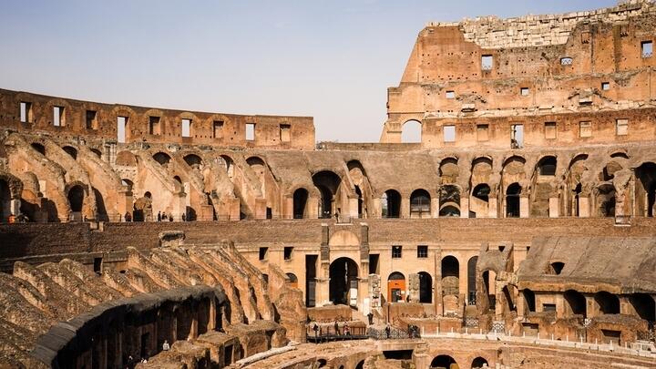 Interior shot of the upper tiers of the Colosseum in Rome