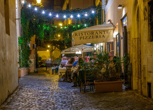 Restaurant at night in Trastavere, Rome