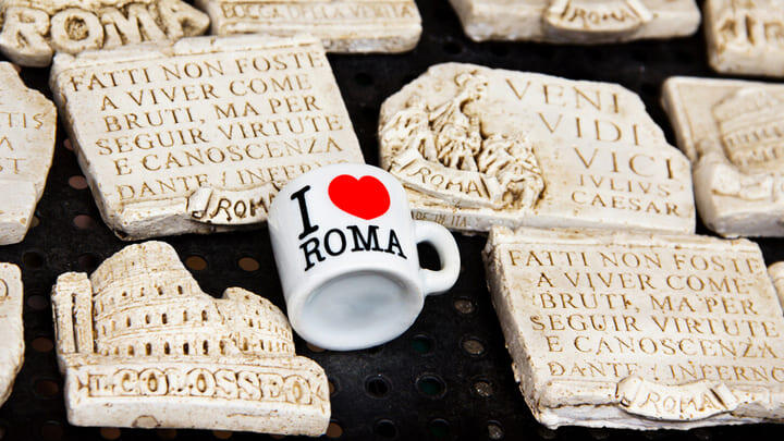 Souvenirs of Rome including a mug and a selection of fridge magnets