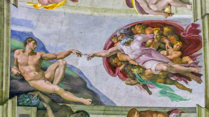 Famous fresco painted by Michaelangelo on the vault of the Sistine Chapel