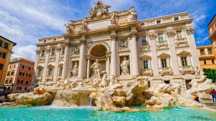 Close-up shot of the Trevi Fountain