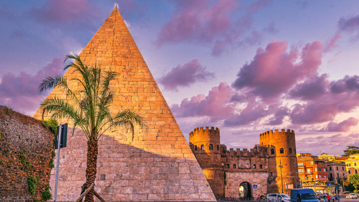 Pyramid of Cestius at sunset