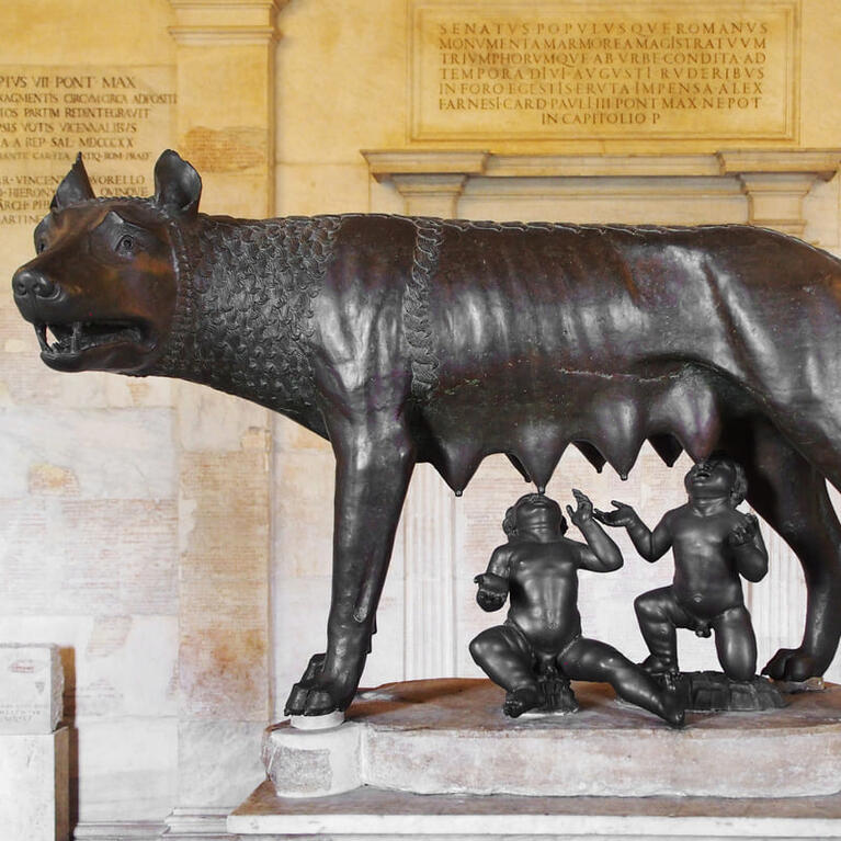 The Capitoline Wolf bronze in the Capitoline Museum's Palazzo dei Conservatori