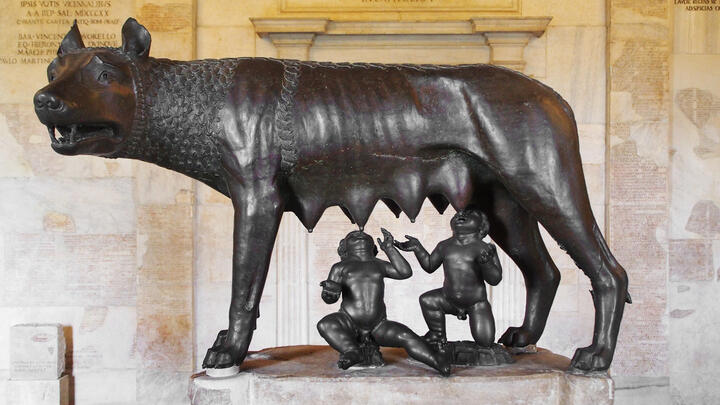 The Capitoline Wolf bronze in the Capitoline Museum's Palazzo dei Conservatori